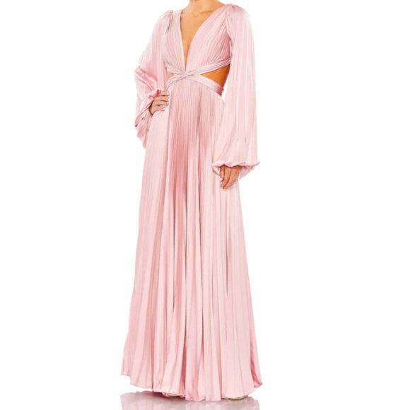 MAC DUGGAL 26737 PLEATED LONG SLEEVE CUTOUT PINK GOWN sz 14 - Picture 1 of 5